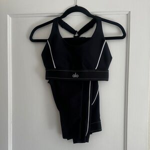 ALO Yoga Black Sports Bra with White Accents, size medium